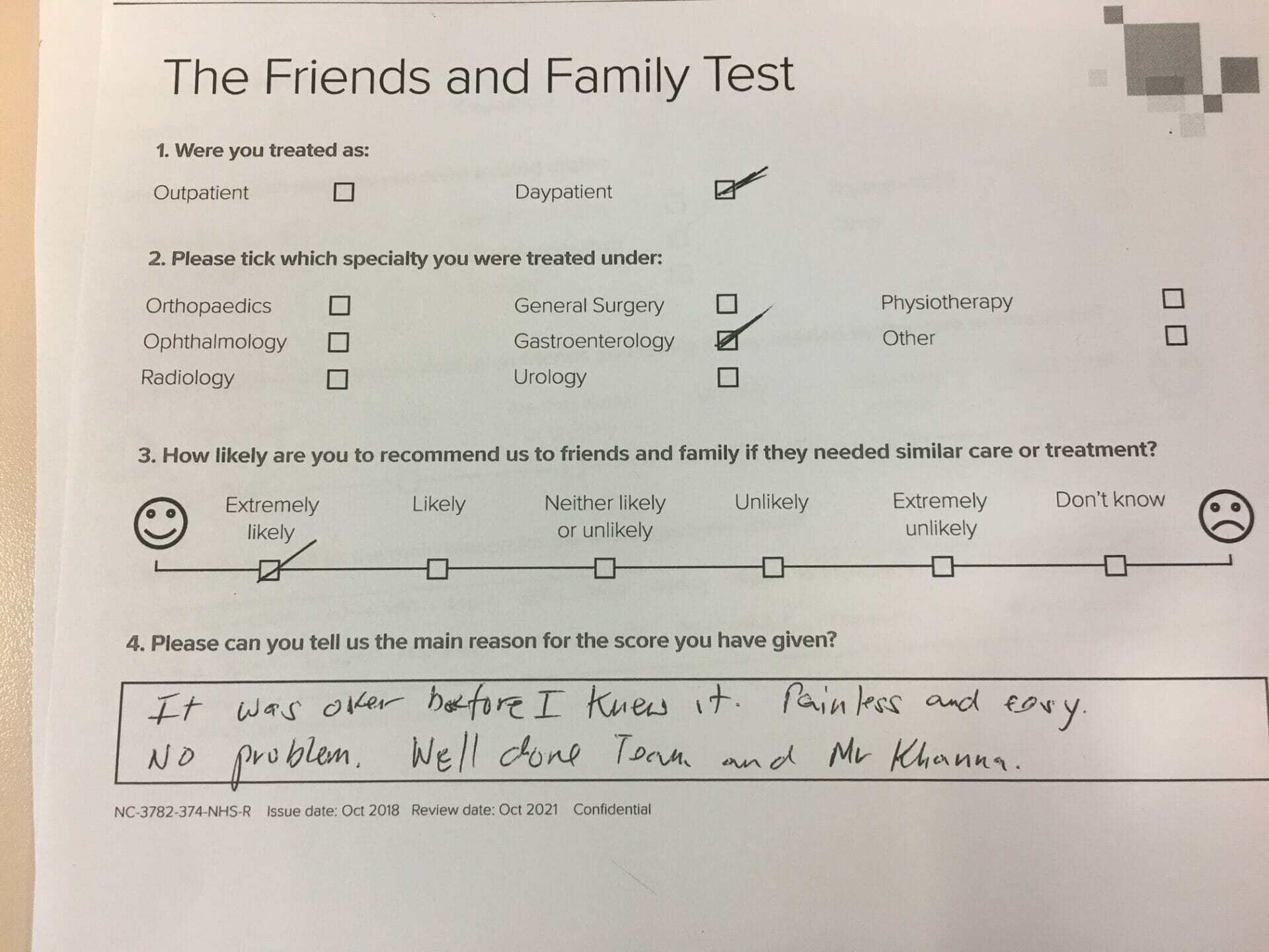a patient review that talks about how painless and easy the treatment was